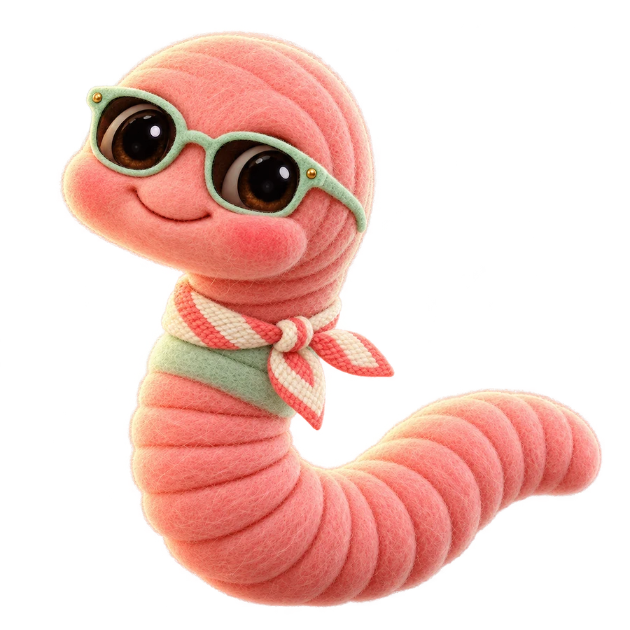 Wiggly wearing mint glasses and a cream neckerchief